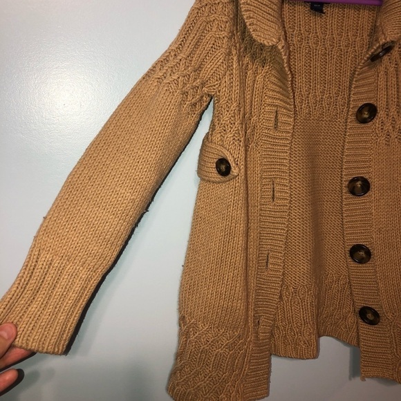 Gap kids size XS brown/tan wool blend cable knit cardigan sweater jacket - Picture 10 of 11